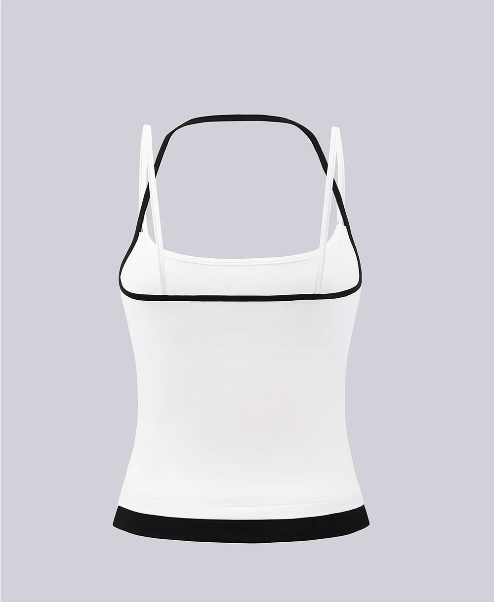 Dam Y2K Linne Crop Top – Sömlös Slim Camisole Fake Tvådelad Sportig Sommar, S–XXL