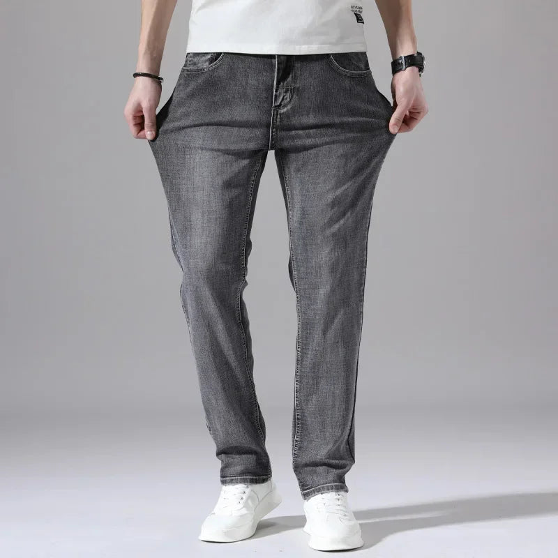 Tunna stretchiga denimjeans för män