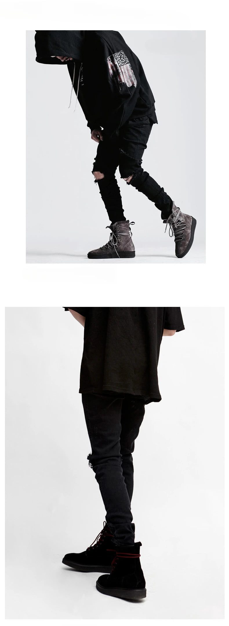2026 High Quality Men's Jeans Pure Black Ripped Stretch Jeans Men Denim Trousers High Street Style Hip Hop Street Dance Man Jean