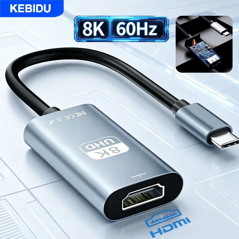 KEBIDU 8K 4K 60Hz 30Hz USB C to HDMI Cable Type C HDTV Converter Adapter Cable For MacBook Smartphones PC Laptop