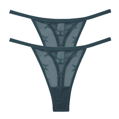 2PCS/Set Mesh G-String Women's Panties Transparent Underwear Women Seamless Thong Female Underpants Intimates Lingerie S-XL