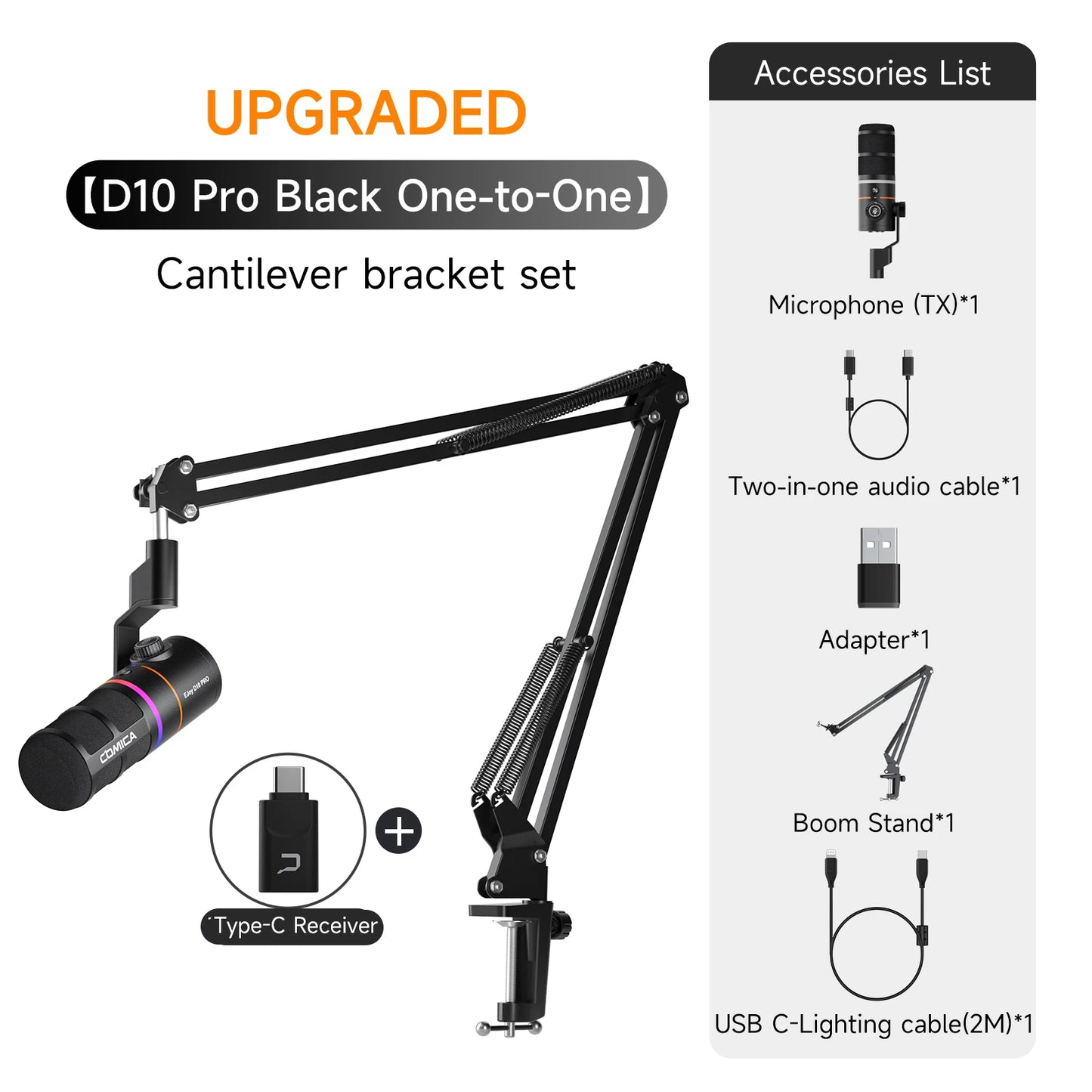 COMICA D10 PRO RGB Cardioid USB/XLR Dynamic Wireless Microphone Gaming Mic Voice Noise Reduction for Streaming Interview Podcast