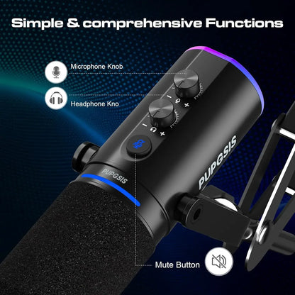 XLR/USB Gaming Microphone Kit: Dynamic PC Mic for Streaming Podcasting,  Mute Button, Reverb Effects, RGB Computer Mic with Arm