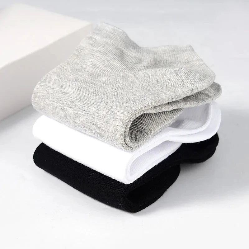 Unisex Låga Bomullsstrumpor 10-pack – Svart, Vitt & Grått Andningsbara Sport EU 37–44