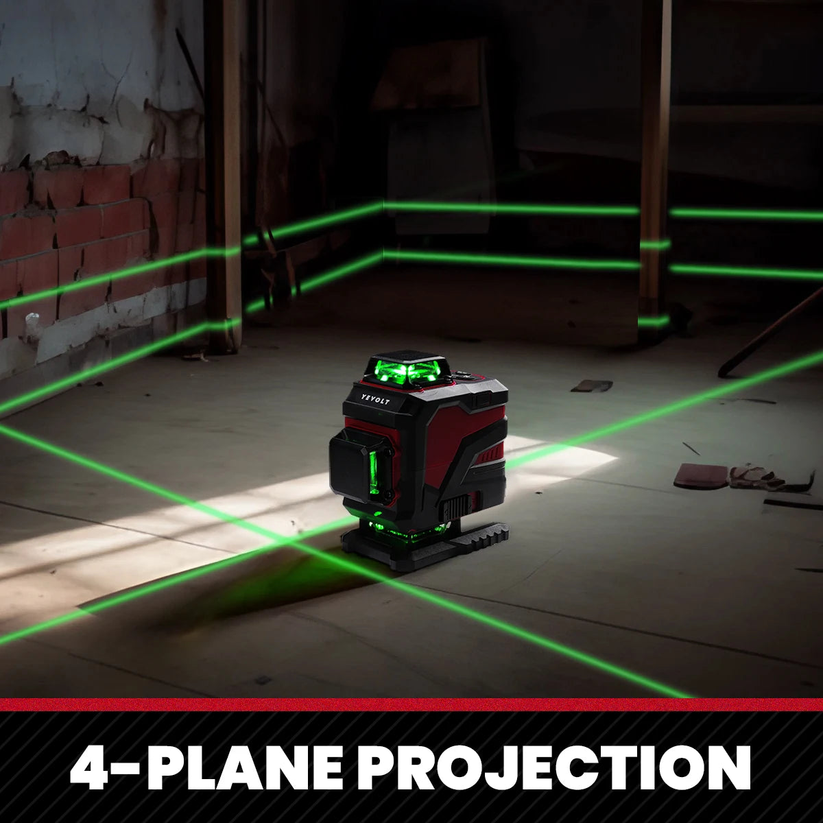 YEVOLT YVGLL4XS16 Grön Lasernivå – 4 Plan, 16 Linjer, Självnivellerande 360° 3D