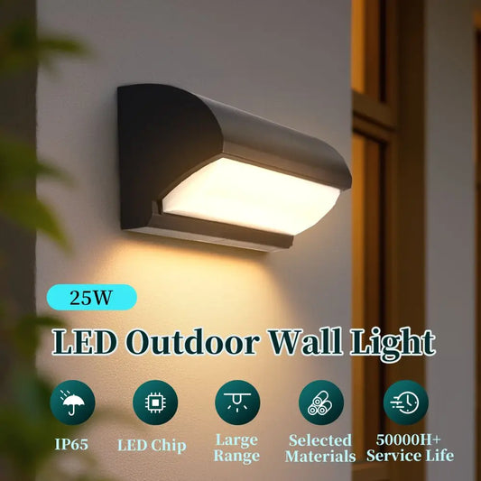 LED Utomhus Vägglampa IP65 – 12W/25W, Varmvit/Kallvit, Svart, 9 Stilar (A–I)