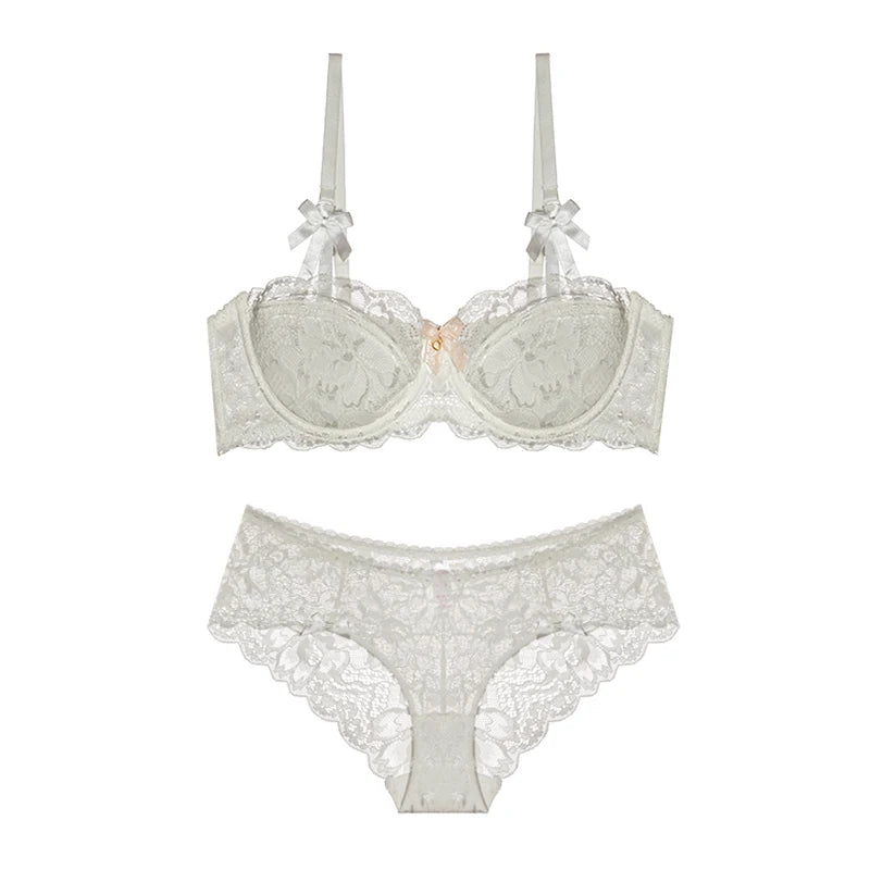 Dam Viktoriansk Spets Lingerie Set – Push-up Halvkupa Trådlös BH & Trosor Samlande, 4 Färger S–4XL
