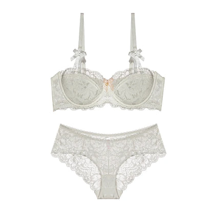 Dam Viktoriansk Spets Lingerie Set – Push-up Halvkupa Trådlös BH & Trosor Samlande, 4 Färger S–4XL