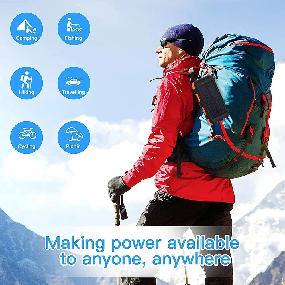 OutdoorVPortable 20000mAh Solar Power Bank External Battery Pack With LED Light Compass USB Output Emergency Backup Power