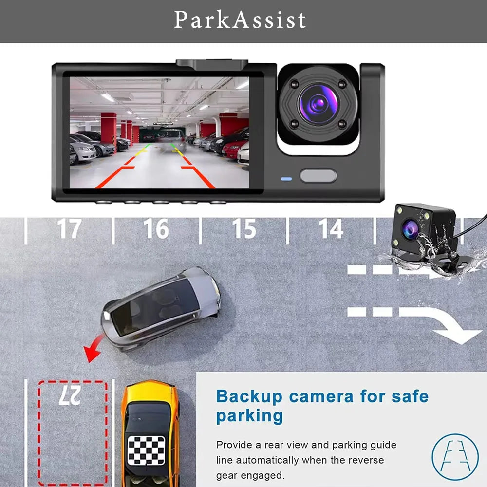 Wifi 3 Channel Dash Cam Three Way Car DVR Inside Vehicle Camera DVRs Recorder HD 1080P Video Mini Registrator Dashcam Camcord