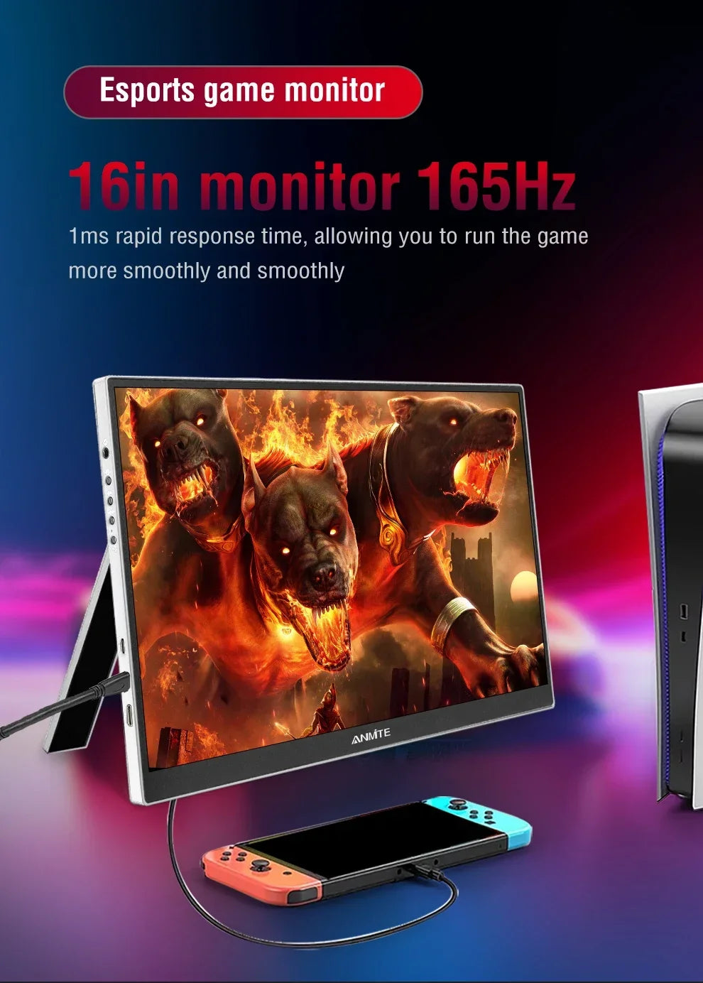 Anmite A160W04H 16" Portabel Monitor 165Hz 1920x1200 IPS – 100% sRGB HDR10 AMD FreeSync Pro USB-C HDMI VESA Högtalare EU-lager