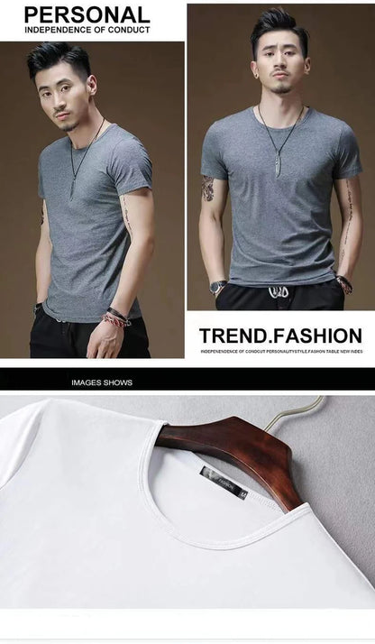 2026 Men's T Shirt Pure Color V Collar Short Sleeved Tops Tees Men T-Shirt Black Tights Man T-Shirts Fitness For Male Clothes