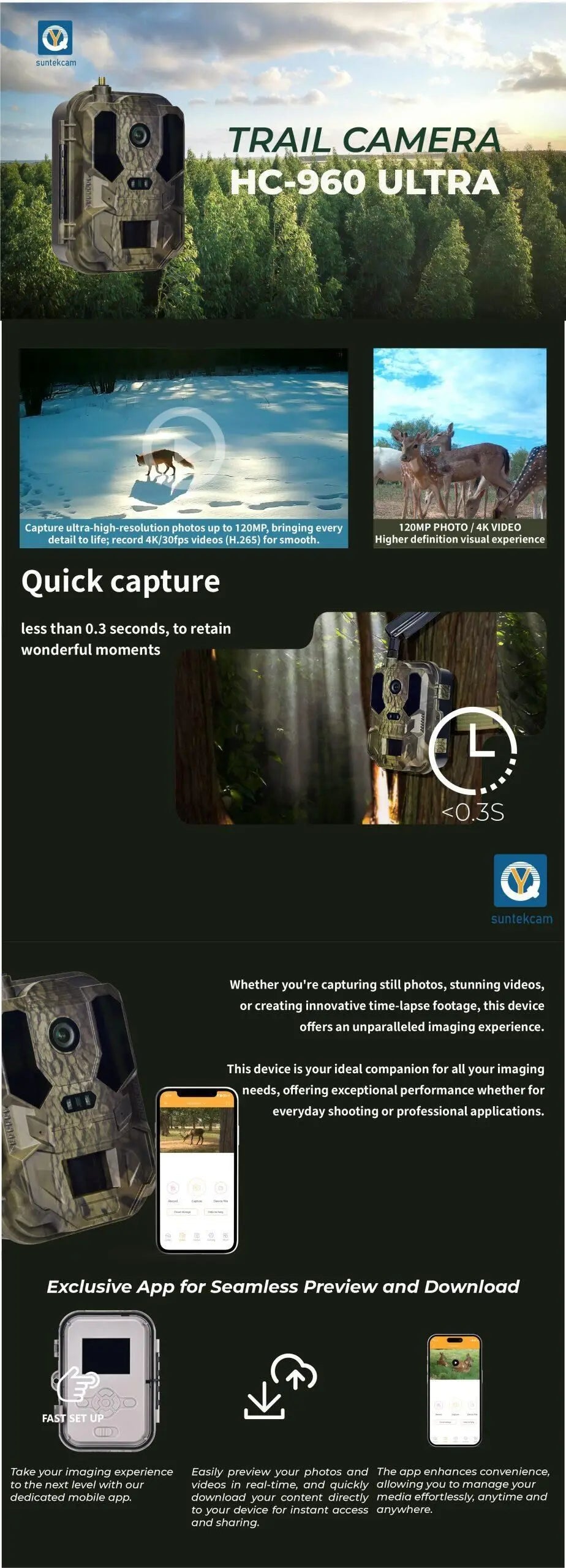 4G LTE Hunting Camera with APP Control 4K Live Video Stream Cloud Service FTP SMTP 8000mAh Battery HC-960Ultra-LI