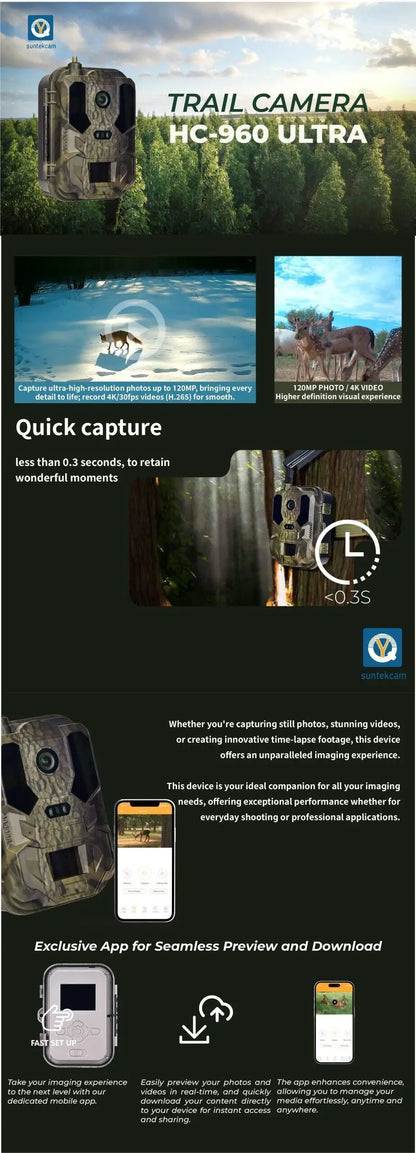4G LTE Hunting Camera with APP Control 4K Live Video Stream Cloud Service FTP SMTP 8000mAh Battery HC-960Ultra-LI