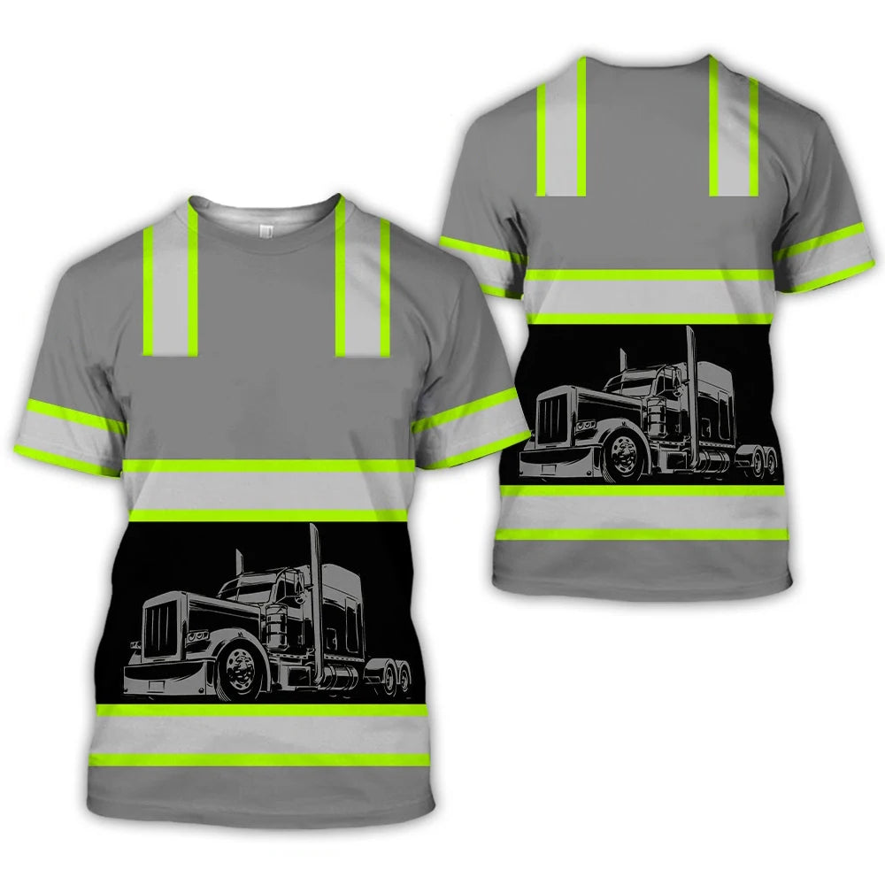 Work Clothing Summer Breathable Men's T-shirt 3D Printing Style Trucker Safety Transportation Work Uniform Oversized Loose Tops