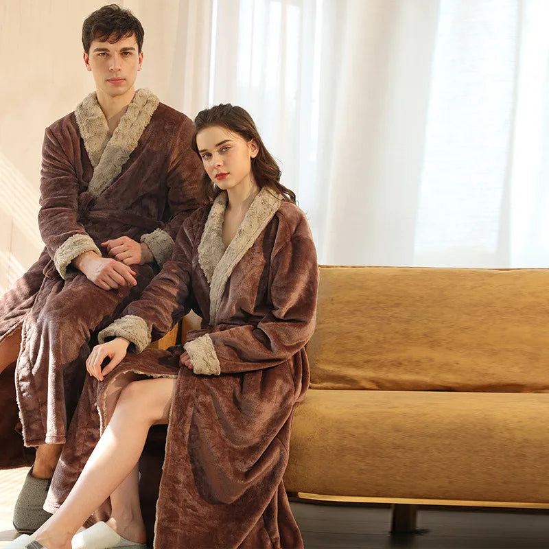 Female Autumn and Winter Warm Long Coral Velvet Thick Couple Bath Bathrobes Men Women Pajamas Shower Robe Bath Towels For Adults