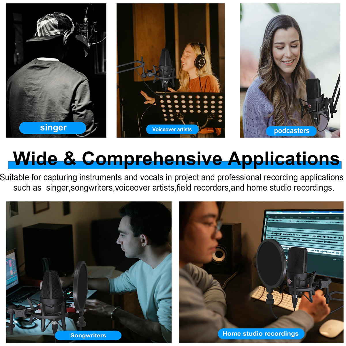 AMX 103 XLR Condenser Microphone 48V Phantom Power Mic for Audio Interface Mixer Studio Recording Podcast Streaming Voice Over