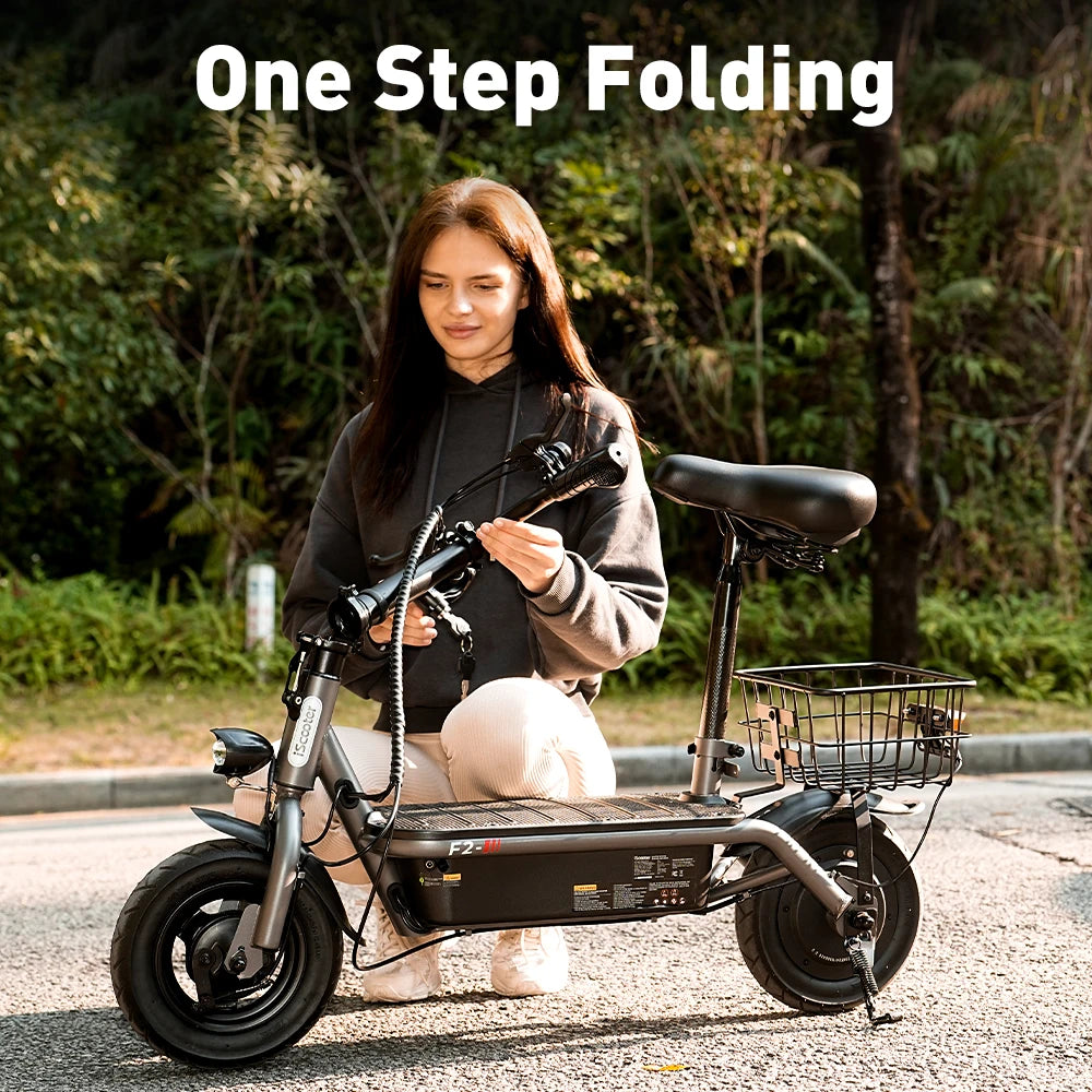 iScooter F2 hopfällbar elscooter med sits, korg och 10-tumsdäck