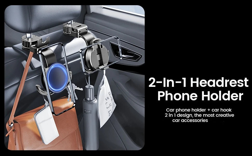 Magsafe Phone Holder for Backseat, Hideable Storage Key Bag & Bendable Strong Magnetic Seat Phone Holder