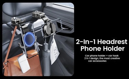 Magsafe Phone Holder for Backseat, Hideable Storage Key Bag & Bendable Strong Magnetic Seat Phone Holder