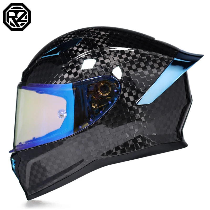 ORZ Carbon Fiber Motorcycle Helmets Men's and Women's Four Seasons Lightweight Helmets Motocross Color Lens Cosas Moto