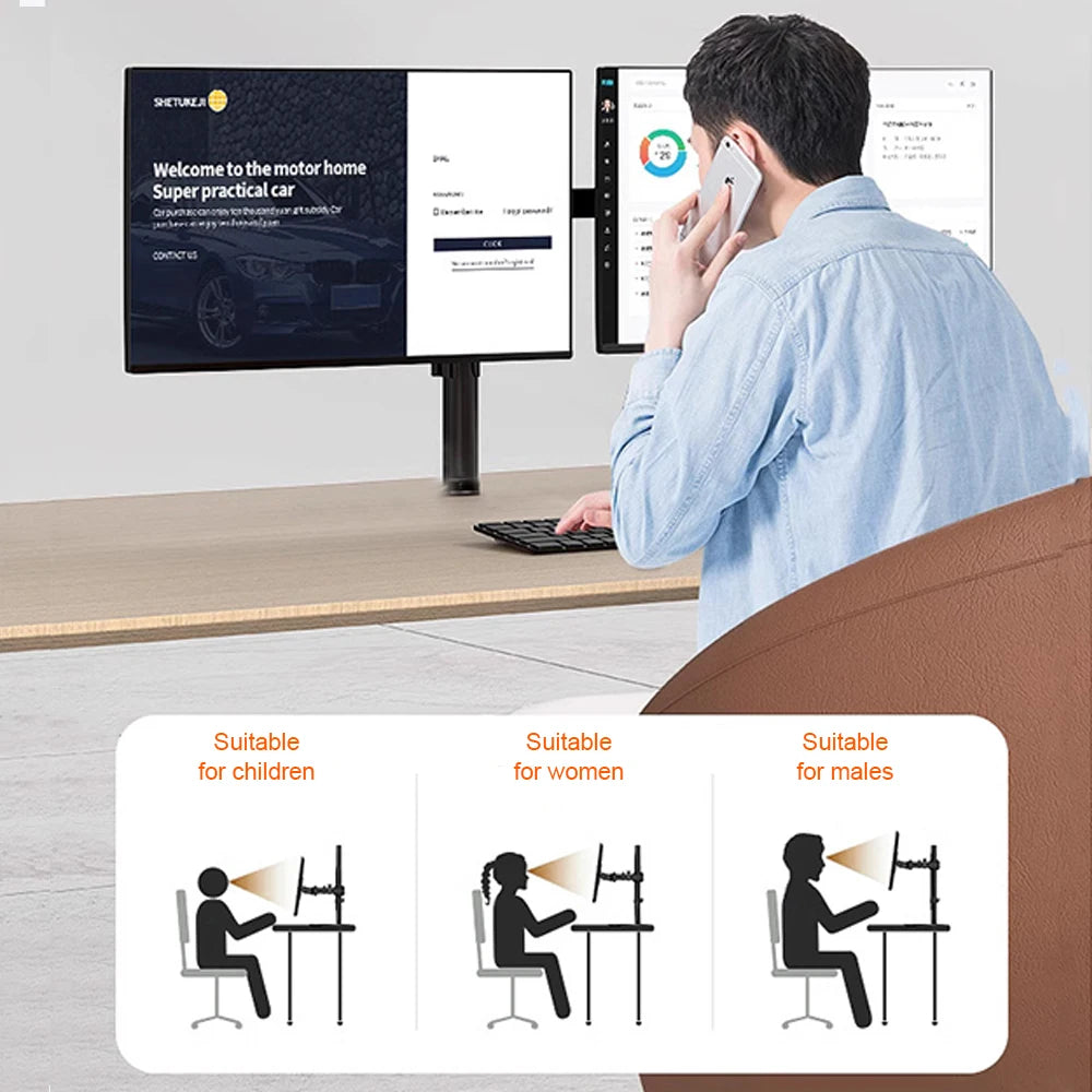 2-Way Monitor Holder Double Table Mount Rotatable Desk Mount 15-32 "Monitor Arm VESA Screen Mount