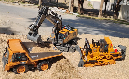 Oike 4WD Remote Control Excavator Alloy Dump Truck Bulldozer Radio Model RC Car Construction Vehicle with Lights Sound Toy Gift