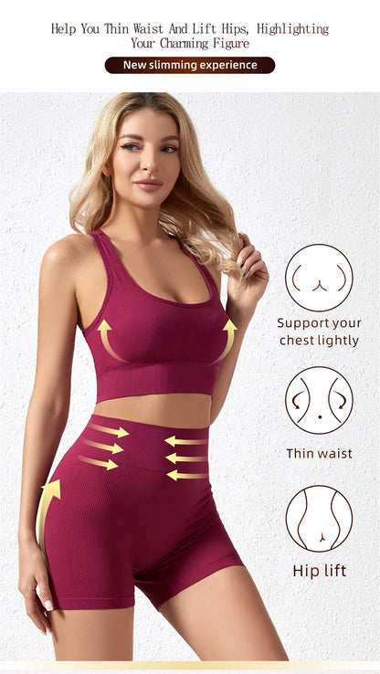 Dam Underkläderset – Sömlös BH & Trosor Crop Top Sport Yoga Fitness, 8 Färger M–XXL