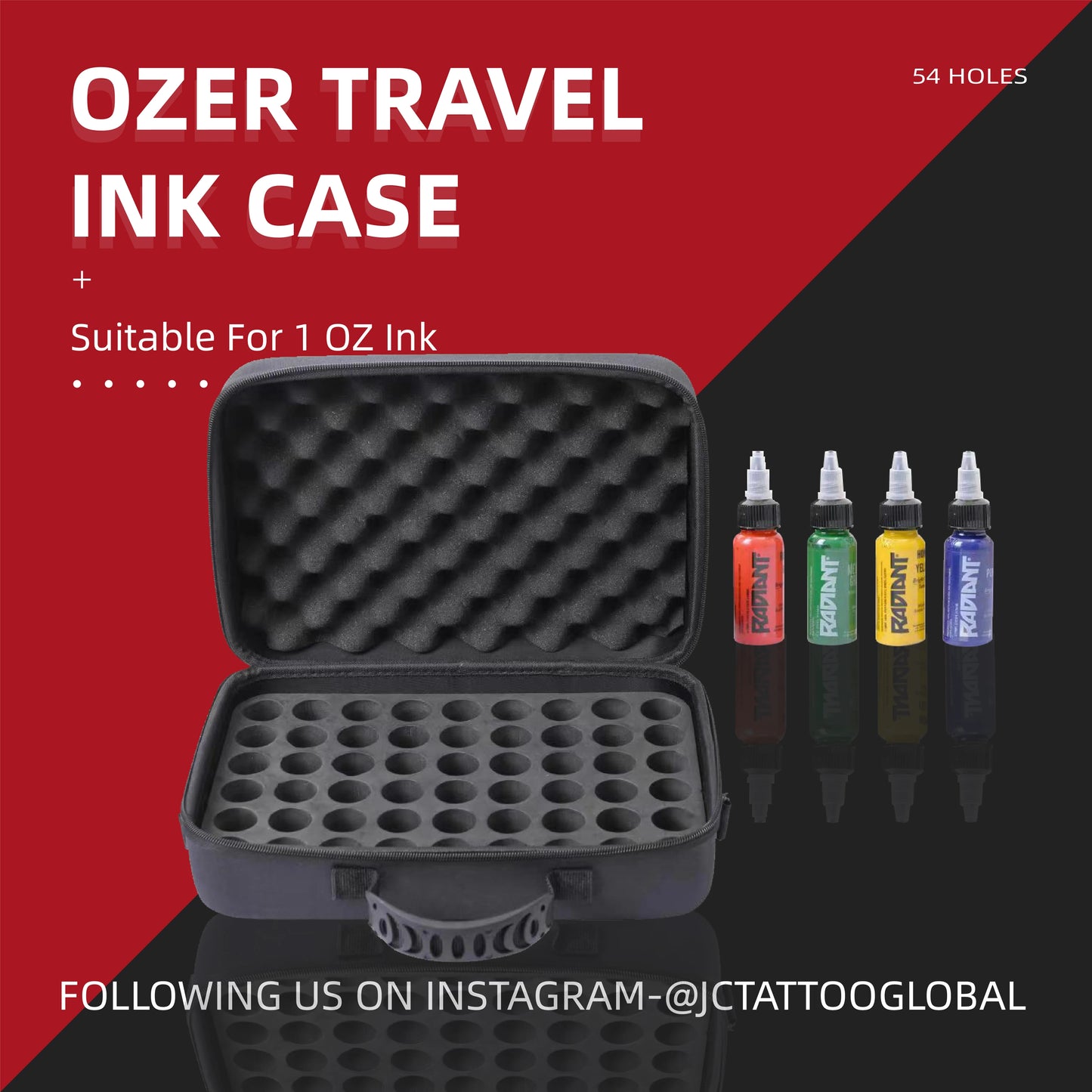 54pcs 1oz Tattoo Ink Case PU Memory Foam Push Seal Cap Secure Storage Portable Tattoo Supply for Artists Travel Studio