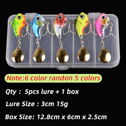 5Pcs/box Rotating Metal VIB Vibration Bait Spinner Spoon Fishing Lures 5g-20g Jigs Trout Winter Fishing Hard Baits Tackle Pesca