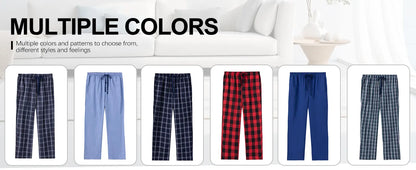 3pcs Men's Pajama Pants Autumn Simple Plaid Pattern Casual Cotton Sleepwear Trendy Elastic Waistband Home Pajama Bottoms
