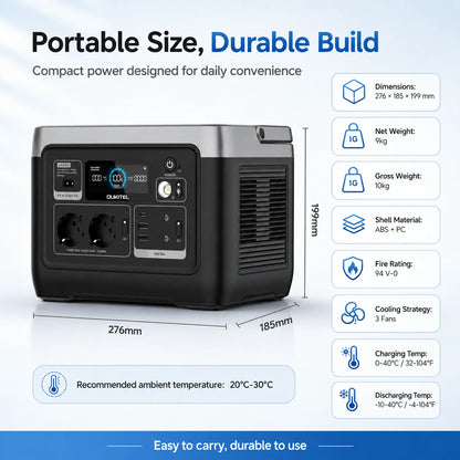 OUKITEL P1001E 1004.8Wh LiFePO4 Power Station｜300W(600W Peak) 230V Pure Sine Wave, 10ms UPS, 3H Fast Charging, 200W Solar Input, 8000 Cycles. Portable Backup Power for Camping, Motorhomes, Van Life, Travel, Fishing, Home Blackouts & Off-Grid Use