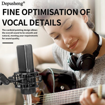 DEPUSHENG V12 Condenser Microphone 48V Sound Card Microphone Anchor Voice Recording Studio High Fidelity