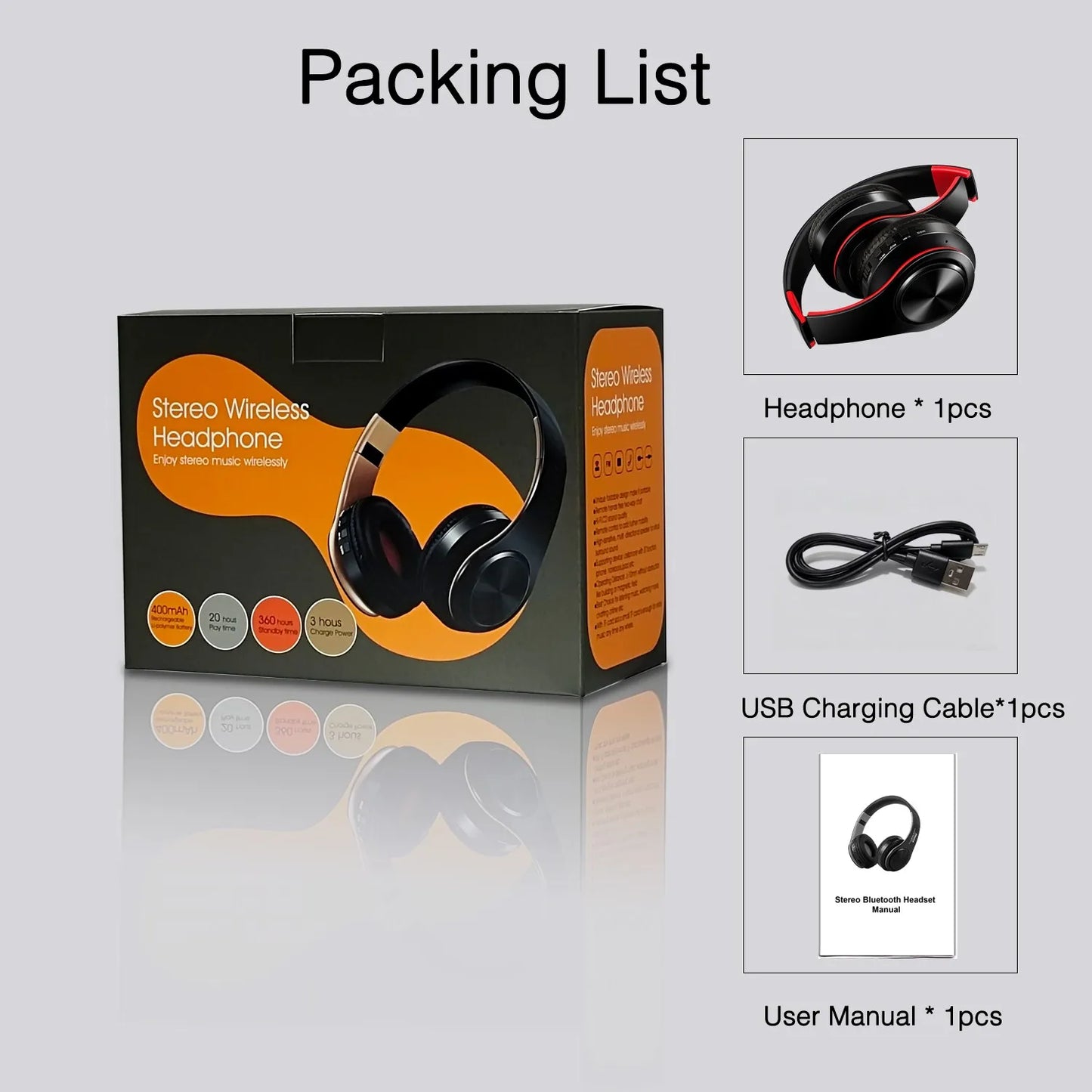 Wireless Bluetooth Headphone HI-FI Stereo Over-ear Earphone Foldable Gaming Music Headset TF Card with Mic Noise Cancelling