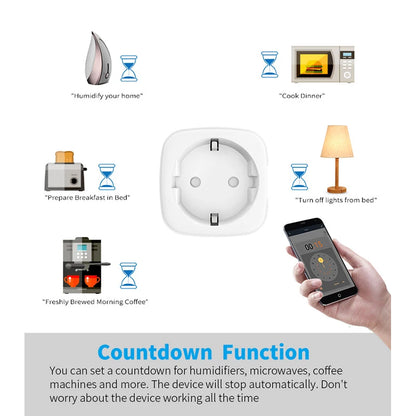 WiFi Smart Plug 16A/20A EU Smart Socket With Power Monitoring Timing Function Works with Tuya Smart Life App Voice Control