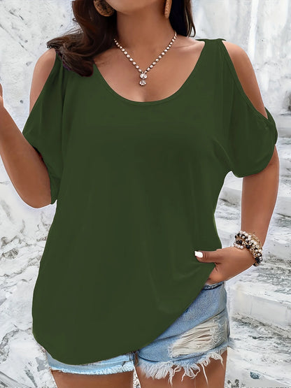 Plus Size Cold Shoulder T-Shirt for Women Casual Loose Fit Summer Top with Trendy Cutouts