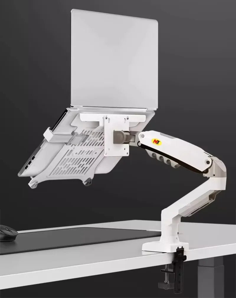 NB F80 + FP-2 Full Motion 360 Rotate Pivot 2-9kg Gas Spring Arm 10'-17' Laptop Tray Desktop Stand Clamp 10-90mm Grommet Hole