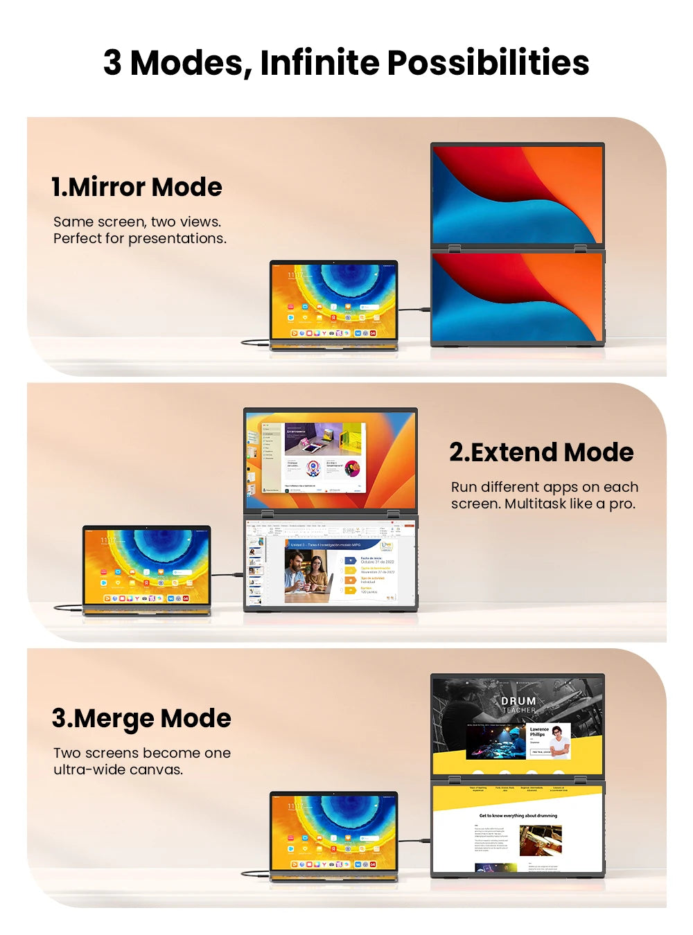 EVICIV 15.6" FHD Triple Portable Dual Monitor & Laptop Screen Extender 1080P FHD IPS Plug & Play No Driver USB-C 100%sRGB Triple Screen Foldable Mac/Windows Compatible Travel & Office 360° Screen Adjustment