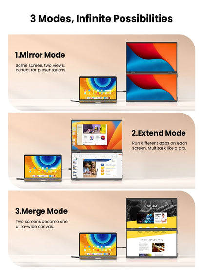 EVICIV 15.6" FHD Triple Portable Dual Monitor & Laptop Screen Extender 1080P FHD IPS Plug & Play No Driver USB-C 100%sRGB Triple Screen Foldable Mac/Windows Compatible Travel & Office 360° Screen Adjustment