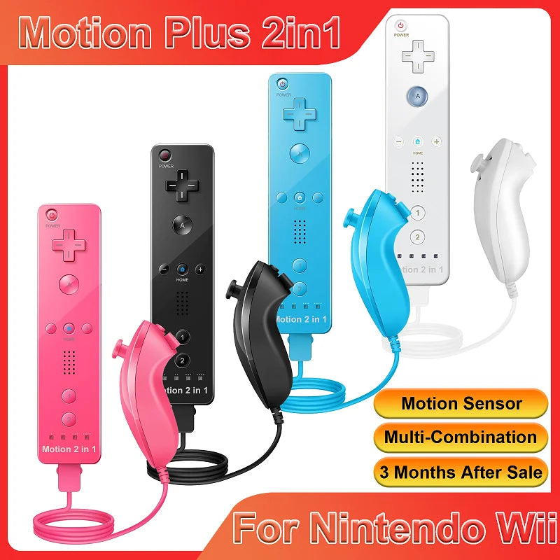 Nintendo Wii Trådlös Handkontroll 2-i-1 – Med/Utan MotionPlus, Silikonskål, Bluetooth, Wii/Wii U/Wii Mini