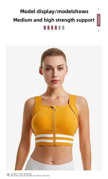 Zipper Front Closure Sports Bra Fitness Crop Tops with Built in Bra Gym Yoga Workout Padded Tank Top Athletic Vest Plus Size