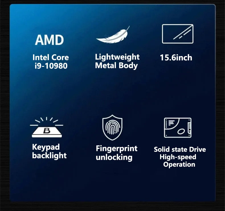 15.6" Ultra Slim Gaming  Laptop Intel i9-10980HK Win11 Pro 32GB RAM 2TB SSD 1920*1080 FHD Display Fingerprint Unlock Notebook PC