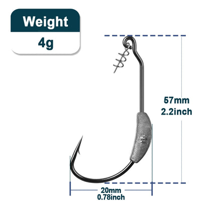 9KM 5-10Pcs Ewg Hook Weighted with Screw 2g~9g Worm Soft Lure Hook for Bass Saltwater Freshwater