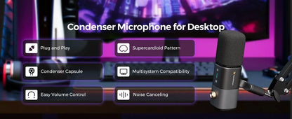 NearStream USB XLR Kondensatormikrofon med Bomarm Set för Streaming Podcast Studio