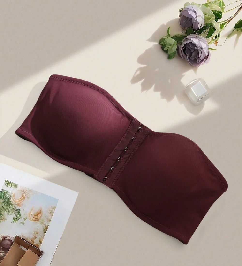Plus Size Women's Front Fastening Bandeau Bras Strapless Push Up Wirefree Comfortable Bra Strapless Everyday Padded Bralette