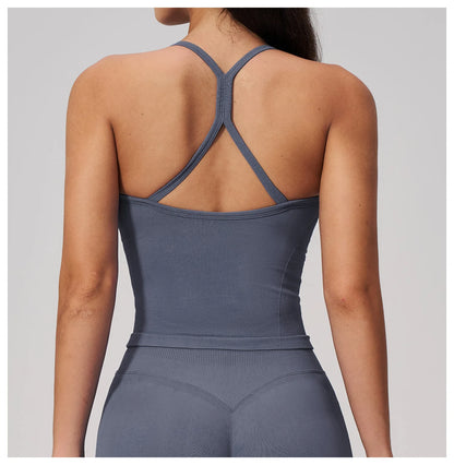 Summer New Yoga Vest Women Workout Crop Tops Cross Back Strap Fitness Bra Shockproof Sports Halter Workout Bra Push Up Yoga Vest