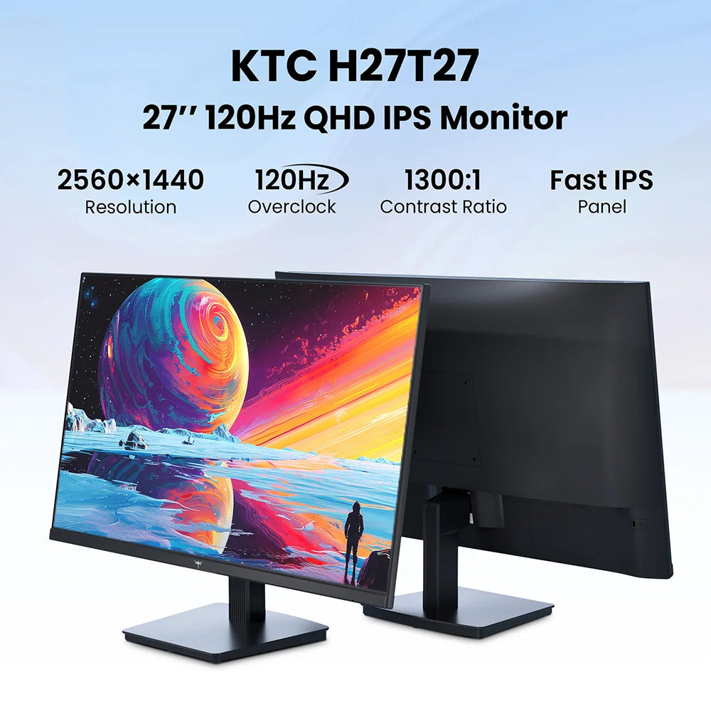 KTC H27T27 Kontorsmonitor 27" 2K QHD – Fast IPS 120Hz OC HDR FreeSync G-Sync 99% sRGB Ramlös VESA EU-lager