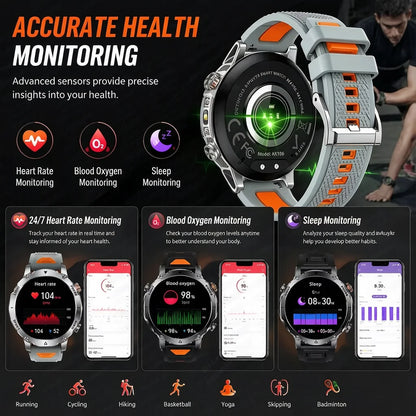 2026 1400mAh Big Battery Smart Watch Men Outdoor GPS Flashlight IP68 Waterproof Bluetooth Call AMOLED Military Sports Smartwatch