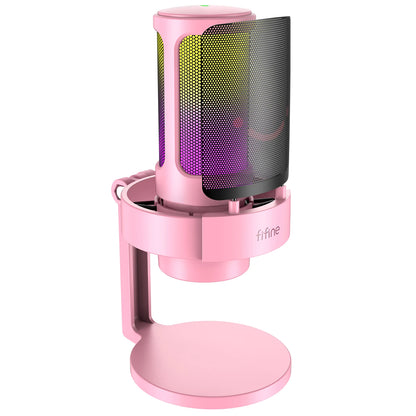 FIFINFIFINE USB Gaming Microfono Para PC Mac PS4 PS5, RGB Condensador Micrófono Per Streaming,Podcasts, Con Control RGB A8