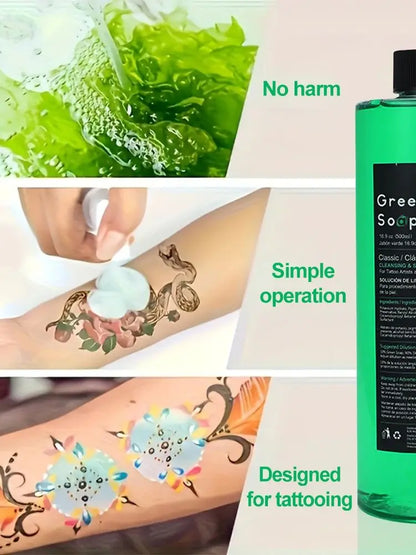 500/250ML Tattoo Green Soap Tattoo Cleaning Soap Tattoo Skin Cleansing Soothing Solution Green Algae Soap and Foam Bottle Set